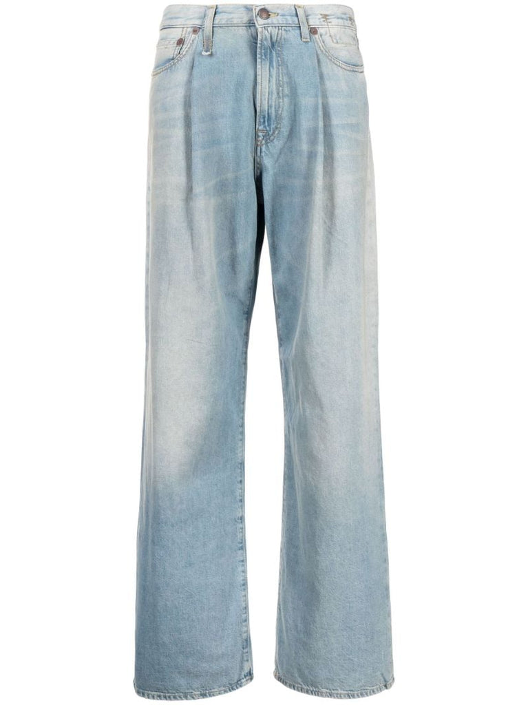 Blue Damon Pleated Wide-leg Trousers