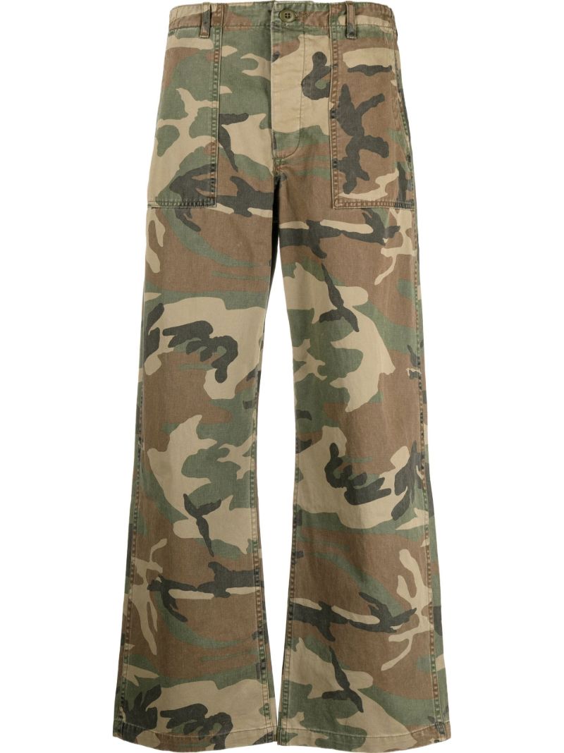 Green Camouflage-print Wide-leg Trousers