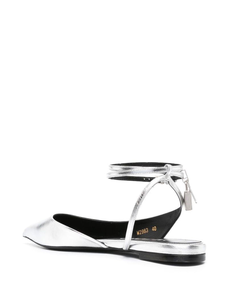 Silver Padlock Leather Ballet Pumps