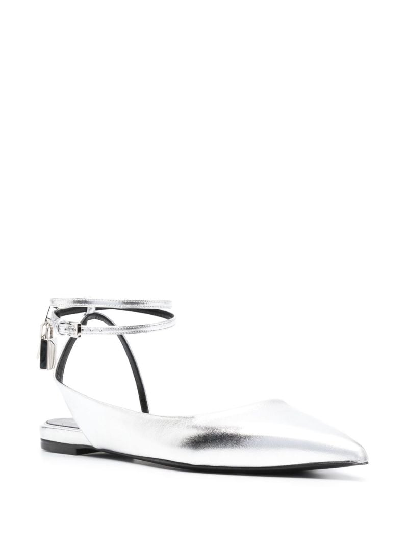 Silver Padlock Leather Ballet Pumps