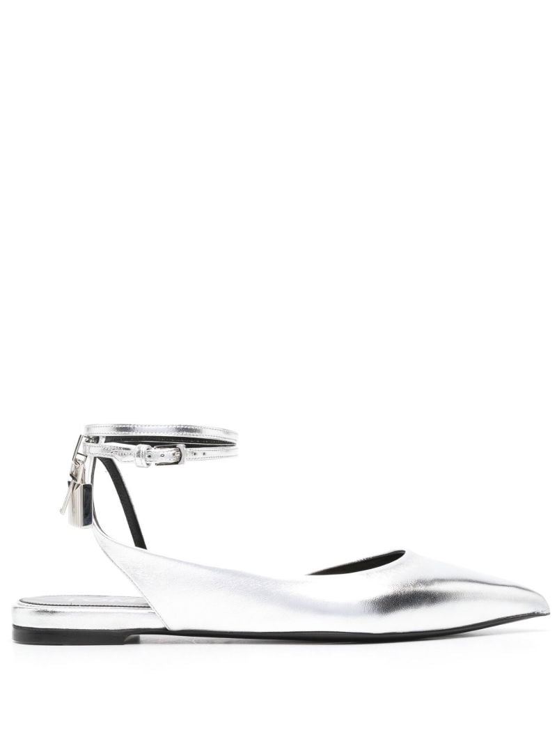 Silver Padlock Leather Ballet Pumps