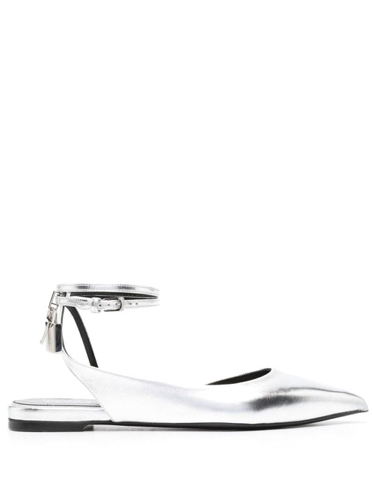 Silver Padlock Leather Ballet Pumps