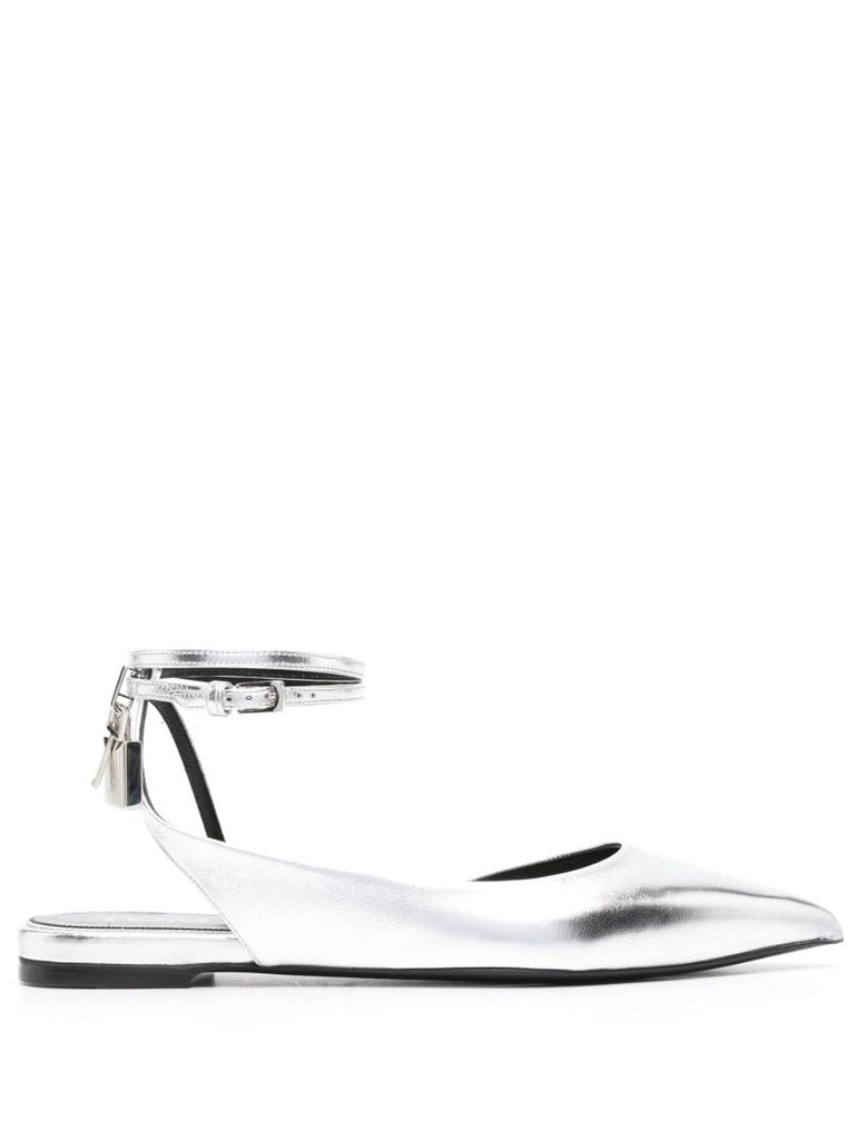 Silver Padlock Leather Ballet Pumps