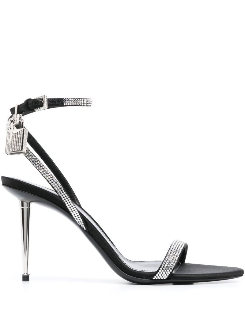 Black Padlock Pointy Naked 105 Crystal Leather Sandals