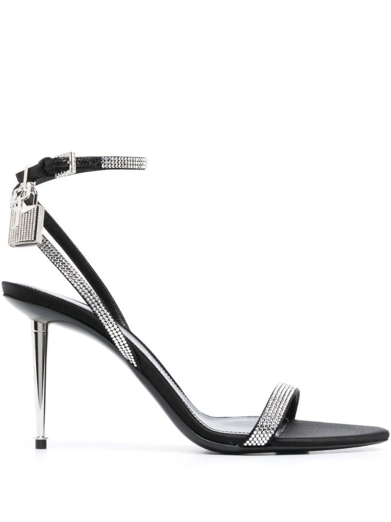 Black Padlock Pointy Naked 105 Crystal Leather Sandals