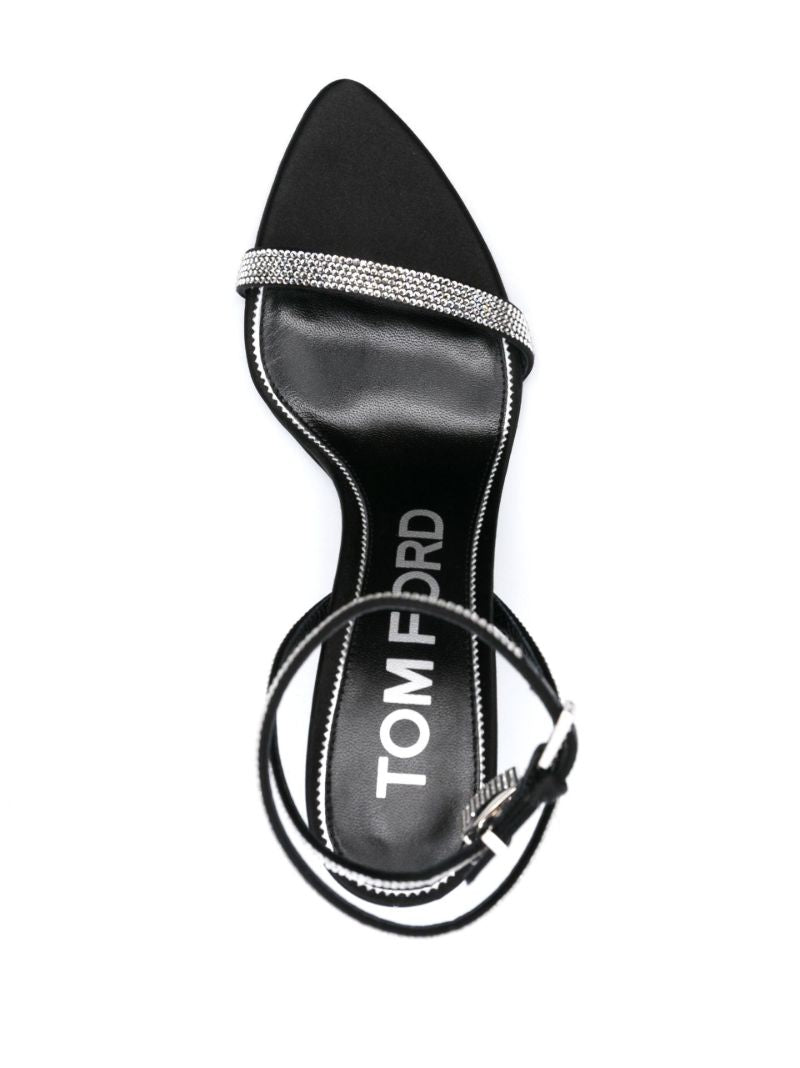 Black Padlock Pointy Naked 105 Crystal Leather Sandals