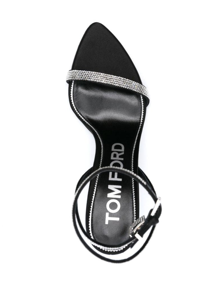 Black Padlock Pointy Naked 105 Crystal Leather Sandals