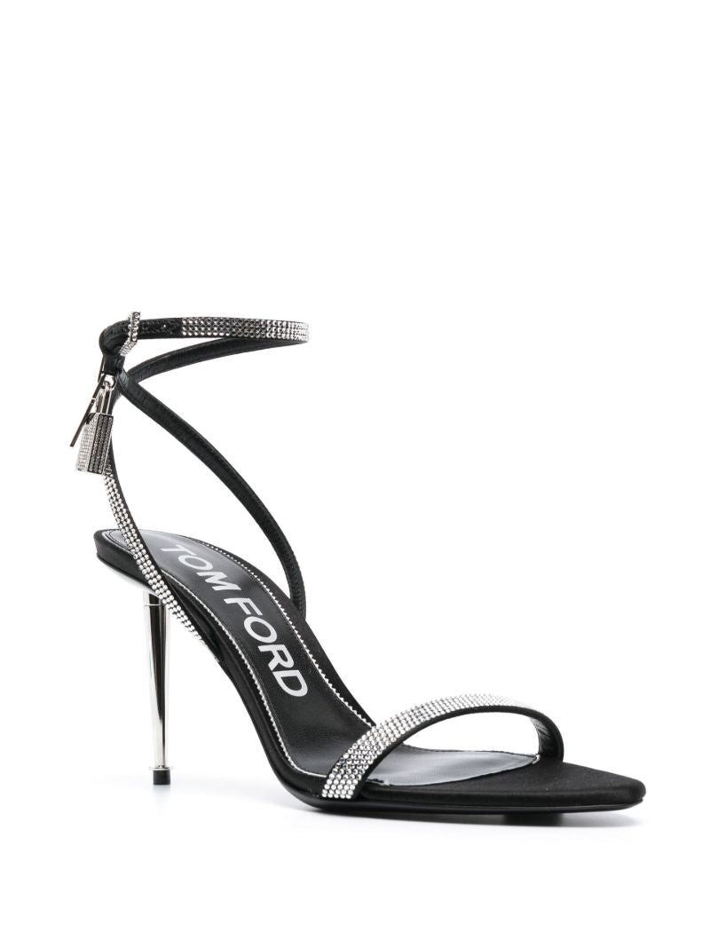 Black Padlock Pointy Naked 105 Crystal Leather Sandals