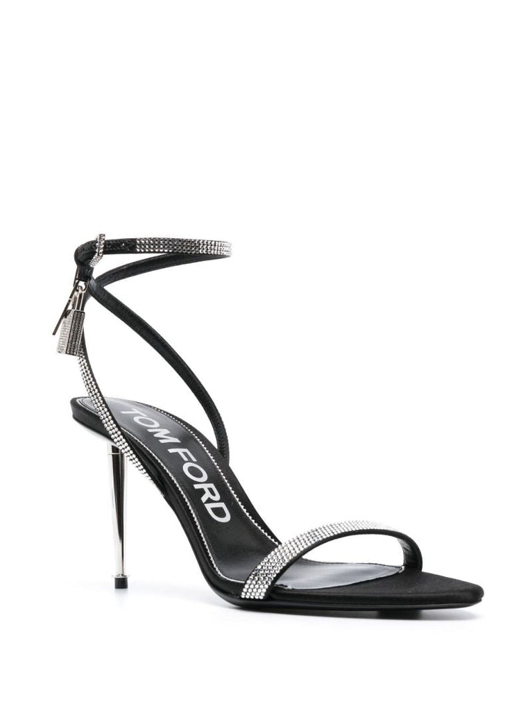 Black Padlock Pointy Naked 105 Crystal Leather Sandals