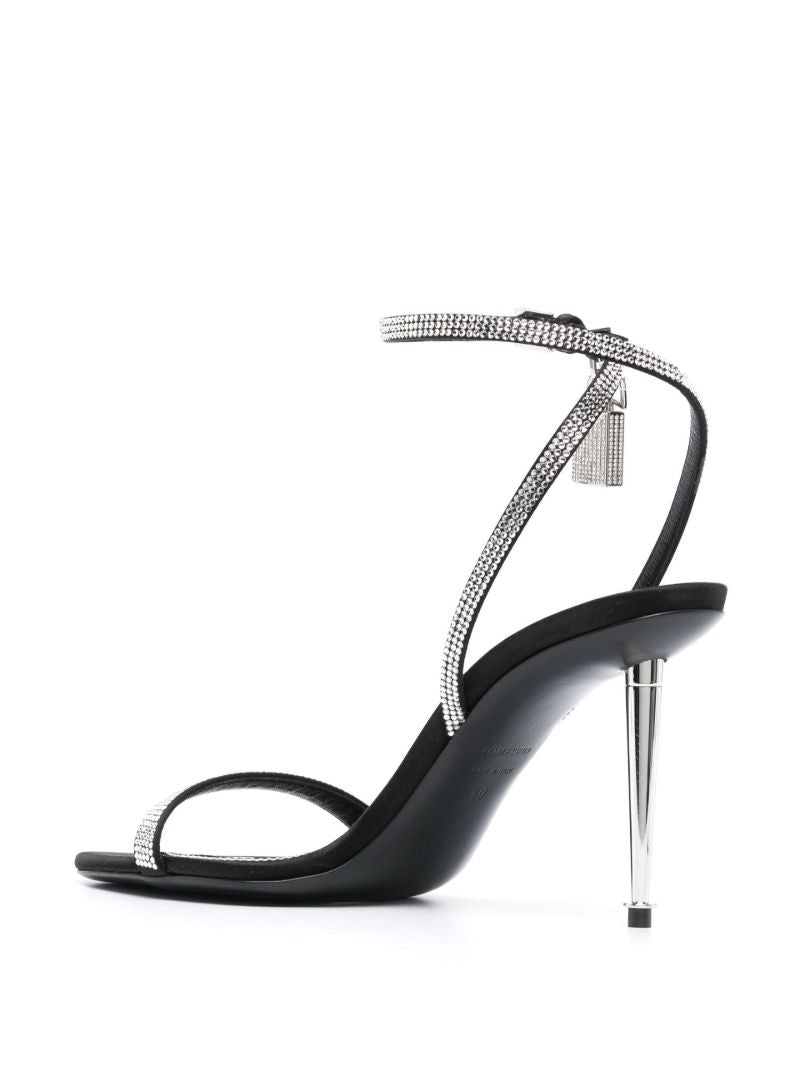 Black Padlock Pointy Naked 105 Crystal Leather Sandals