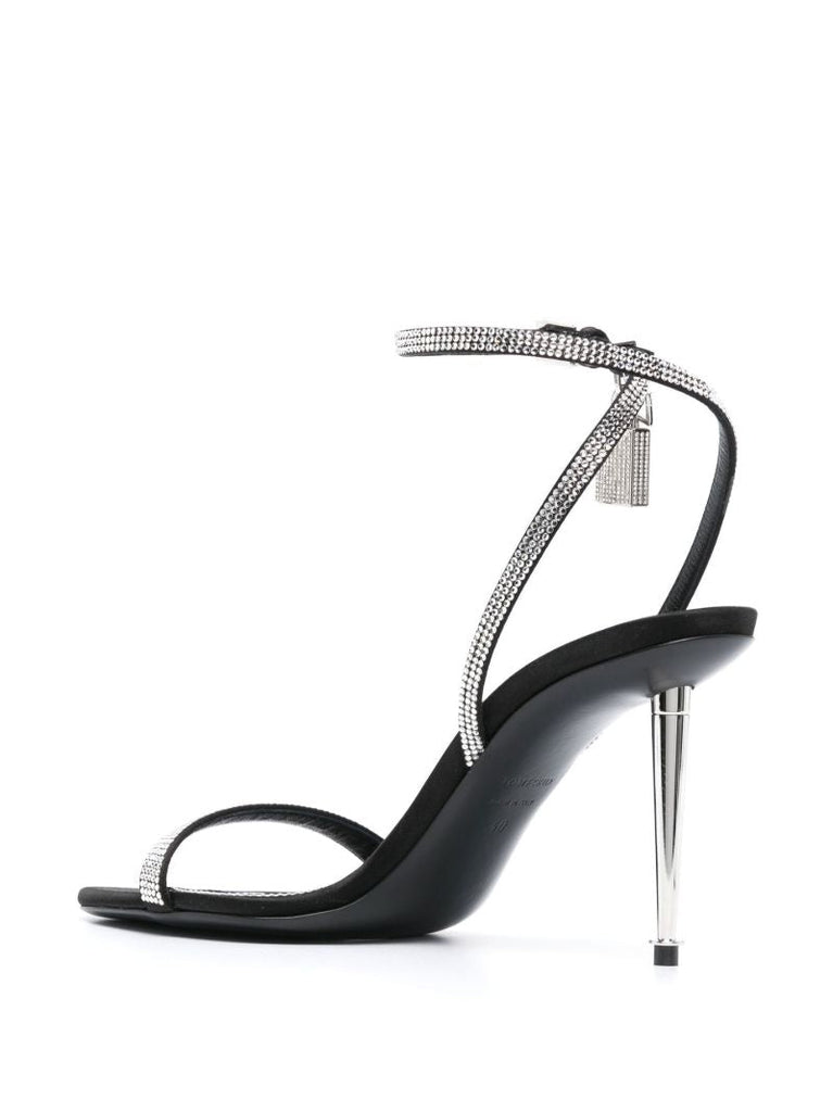 Black Padlock Pointy Naked 105 Crystal Leather Sandals