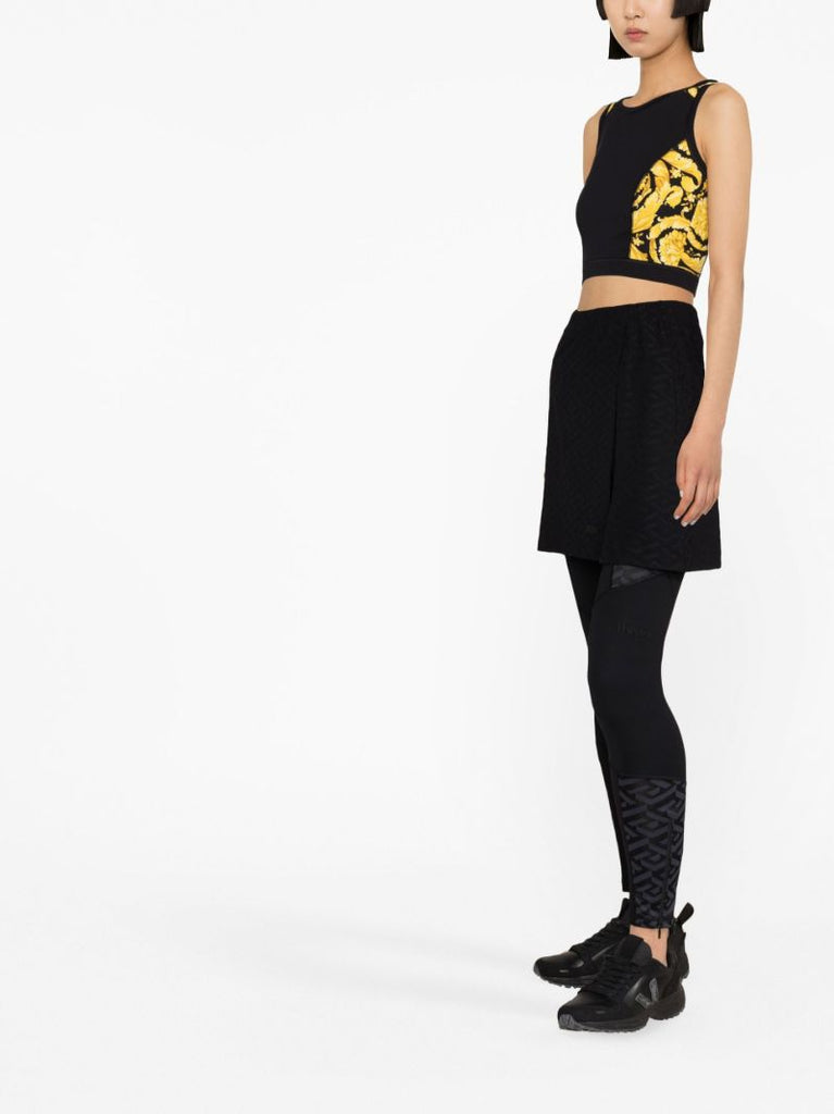 Black Geometric Jacquard Side Slit Skirt