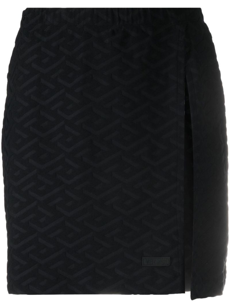 Black Geometric Jacquard Side Slit Skirt