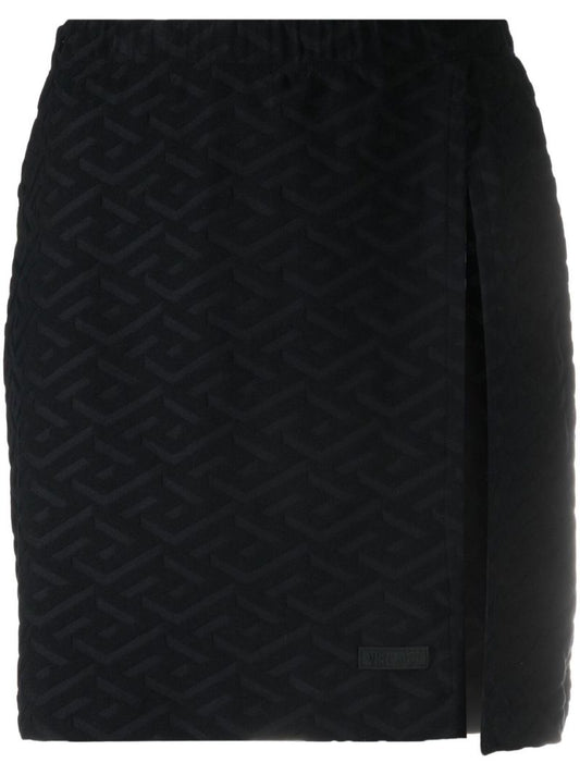 Black Geometric Jacquard Side Slit Skirt