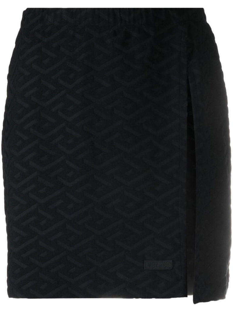 Black Geometric Jacquard Side Slit Skirt