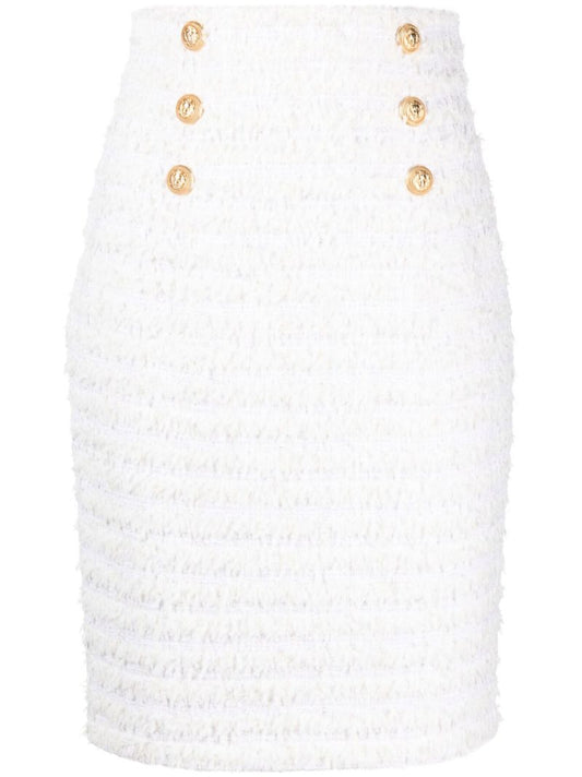 White High-waisted Tweed Pencil Skirt