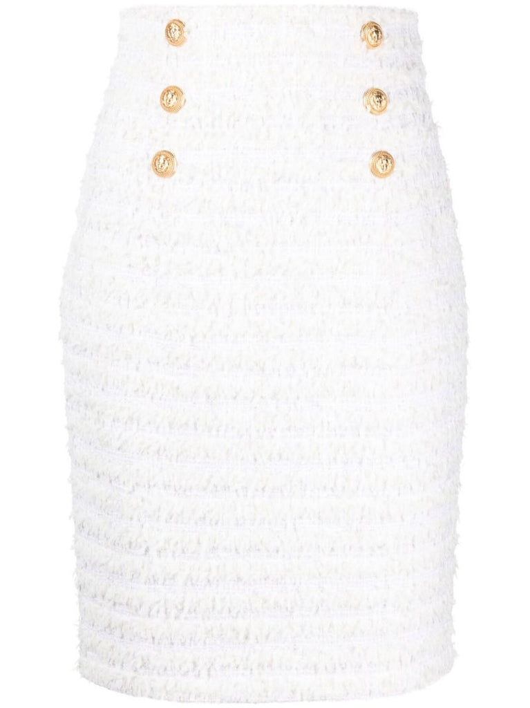 White High-waisted Tweed Pencil Skirt