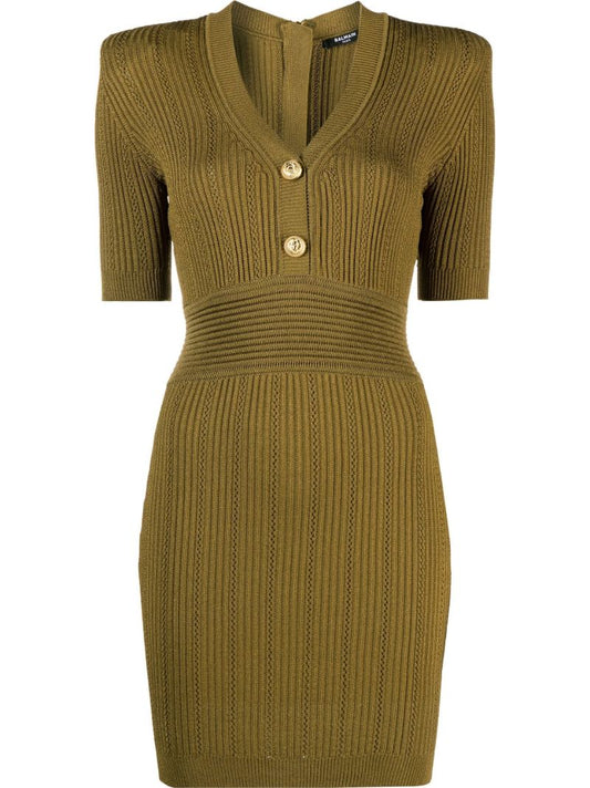 Green Ribbed Mini Dress