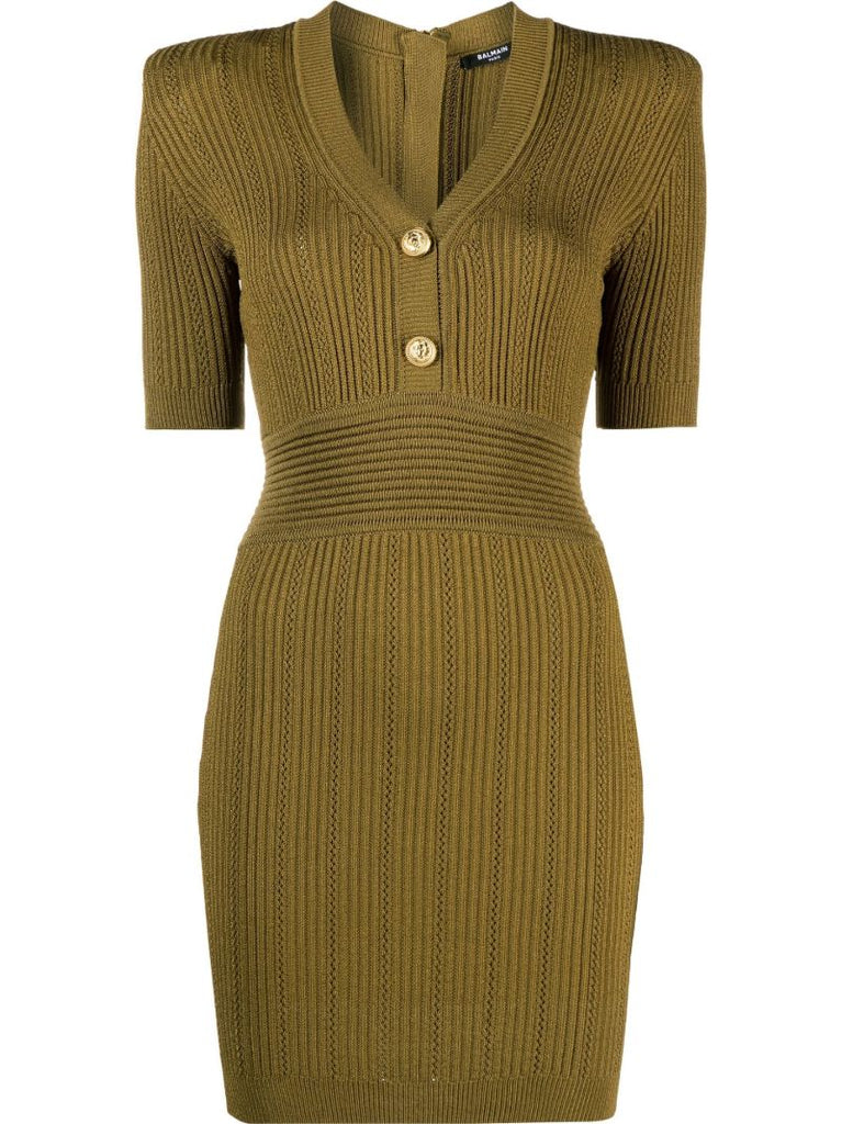 Green Ribbed Mini Dress