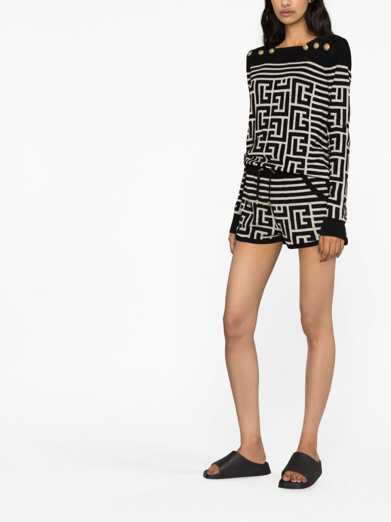 Black Monogram Print Knitted Shorts