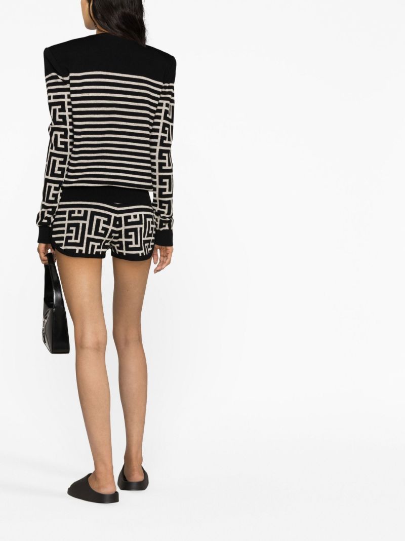 Black Monogram Print Knitted Shorts