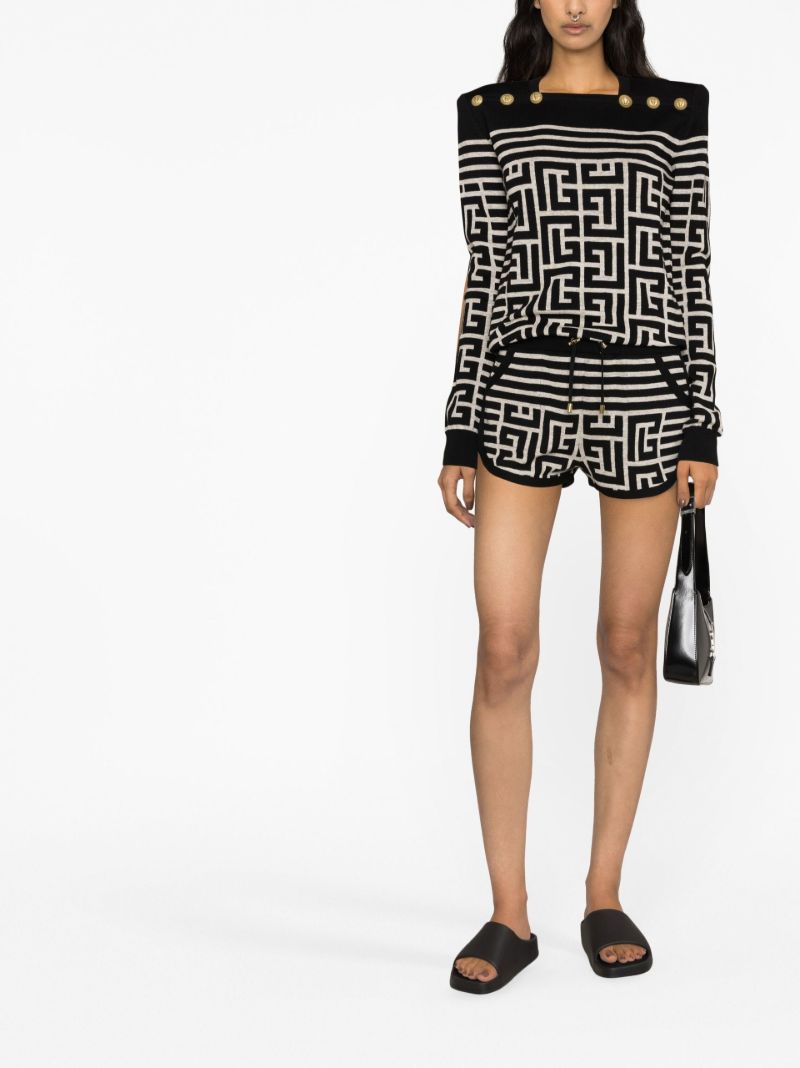 Black Monogram Print Knitted Shorts