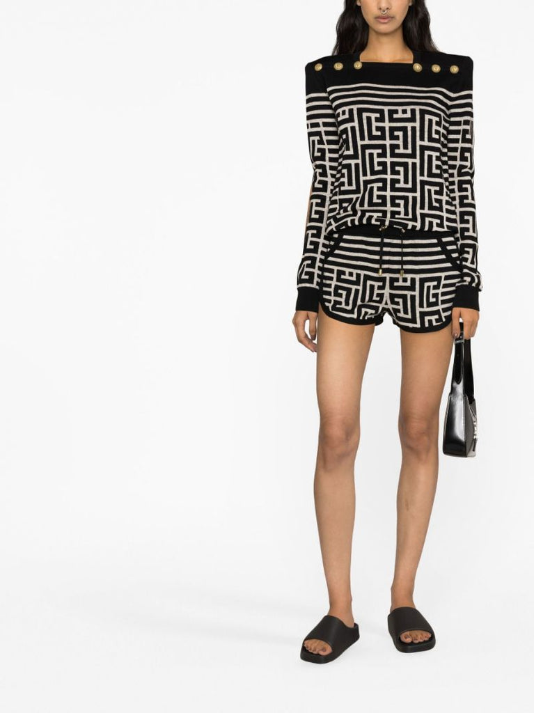 Black Monogram Print Knitted Shorts