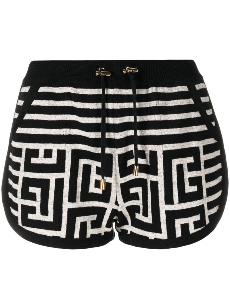 Black Monogram Print Knitted Shorts