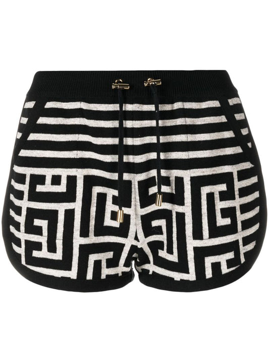 Black Monogram Print Knitted Shorts