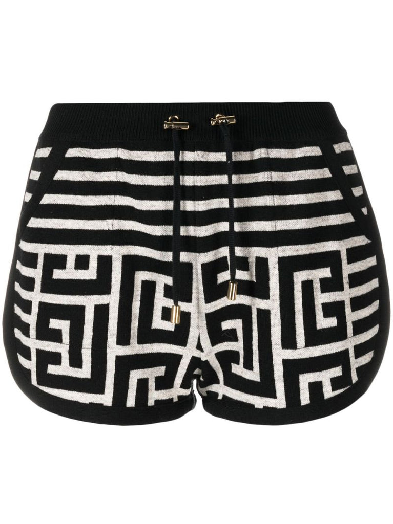 Black Monogram Print Knitted Shorts