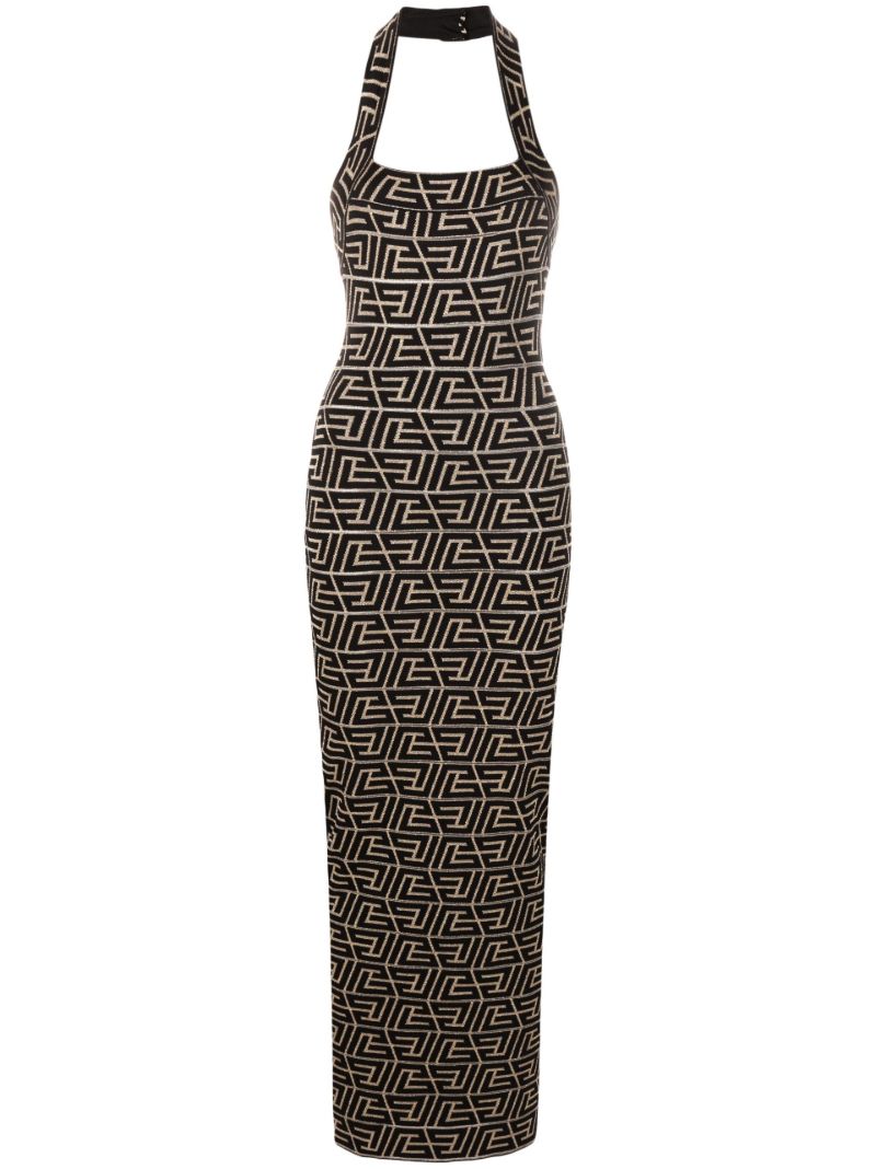 Black Logo Jacquard Halterneck Maxi Dress