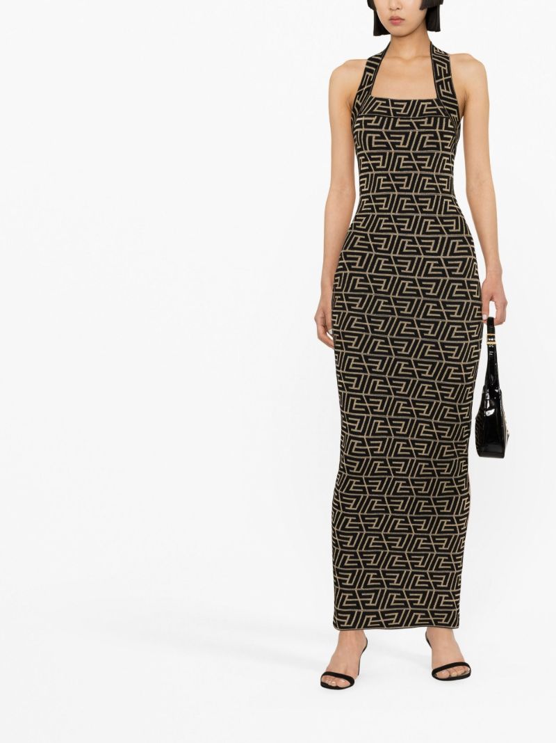 Black Logo Jacquard Halterneck Maxi Dress