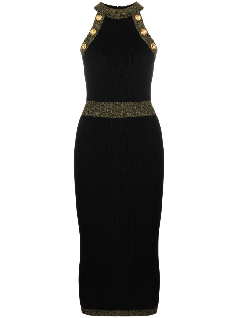 Black Button-embellished Knitted Dress