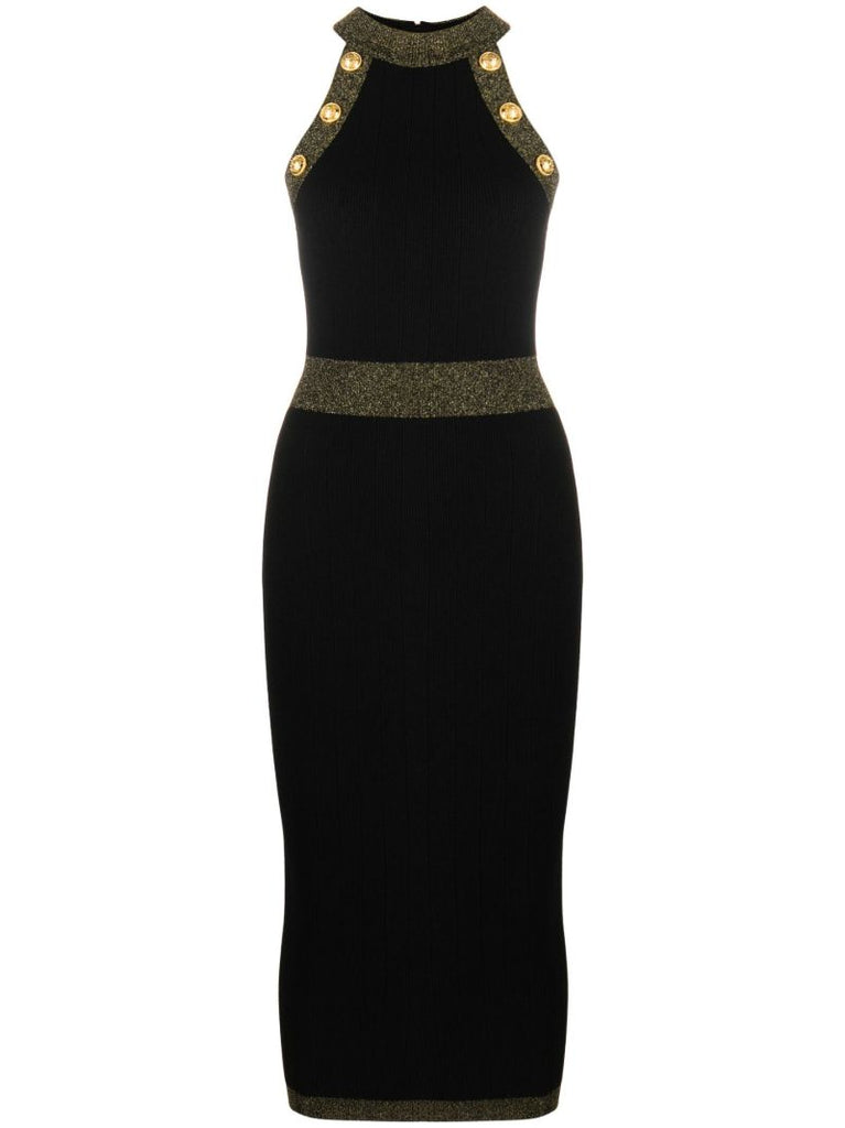 Black Button-embellished Knitted Dress