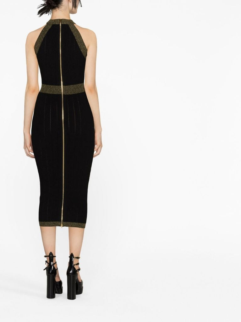 Black Button-embellished Knitted Dress