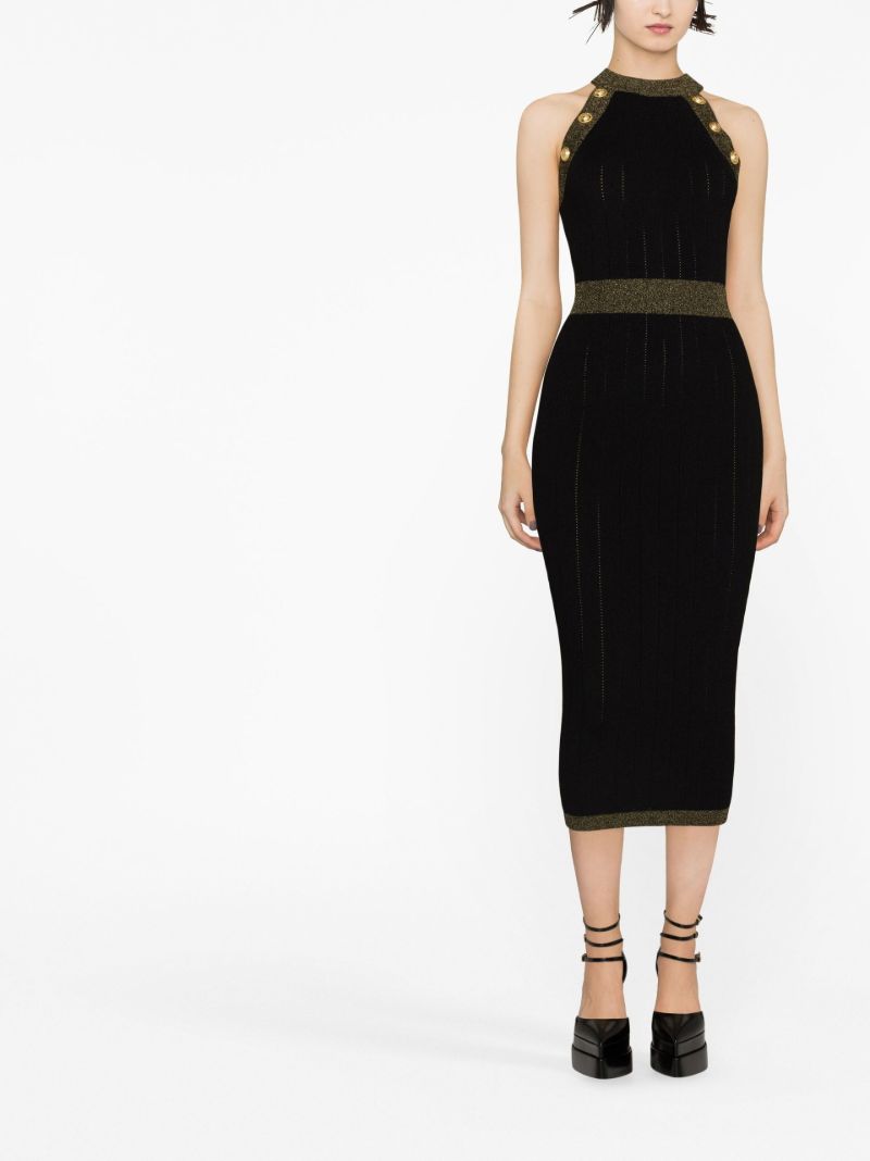 Black Button-embellished Knitted Dress