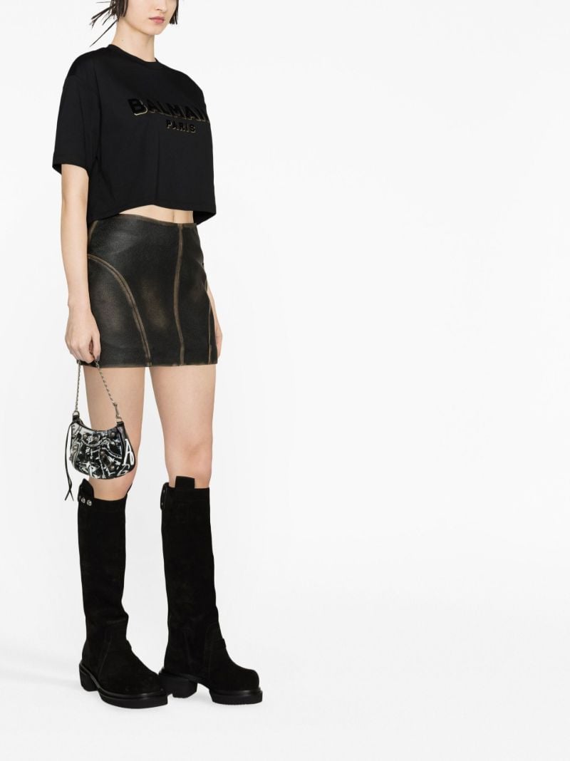 Black Logo Cropped Cotton T-shirt