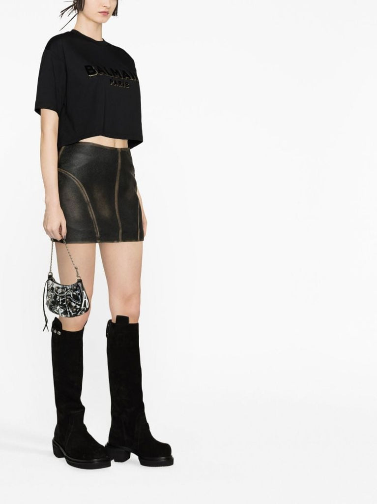 Black Logo Cropped Cotton T-shirt