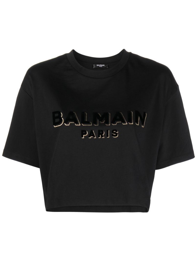 Black Logo Cropped Cotton T-shirt
