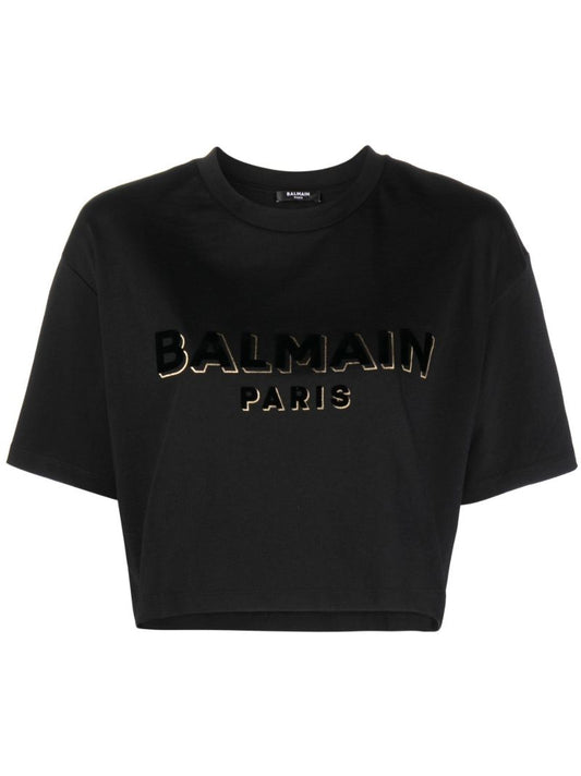 Black Logo Cropped Cotton T-shirt
