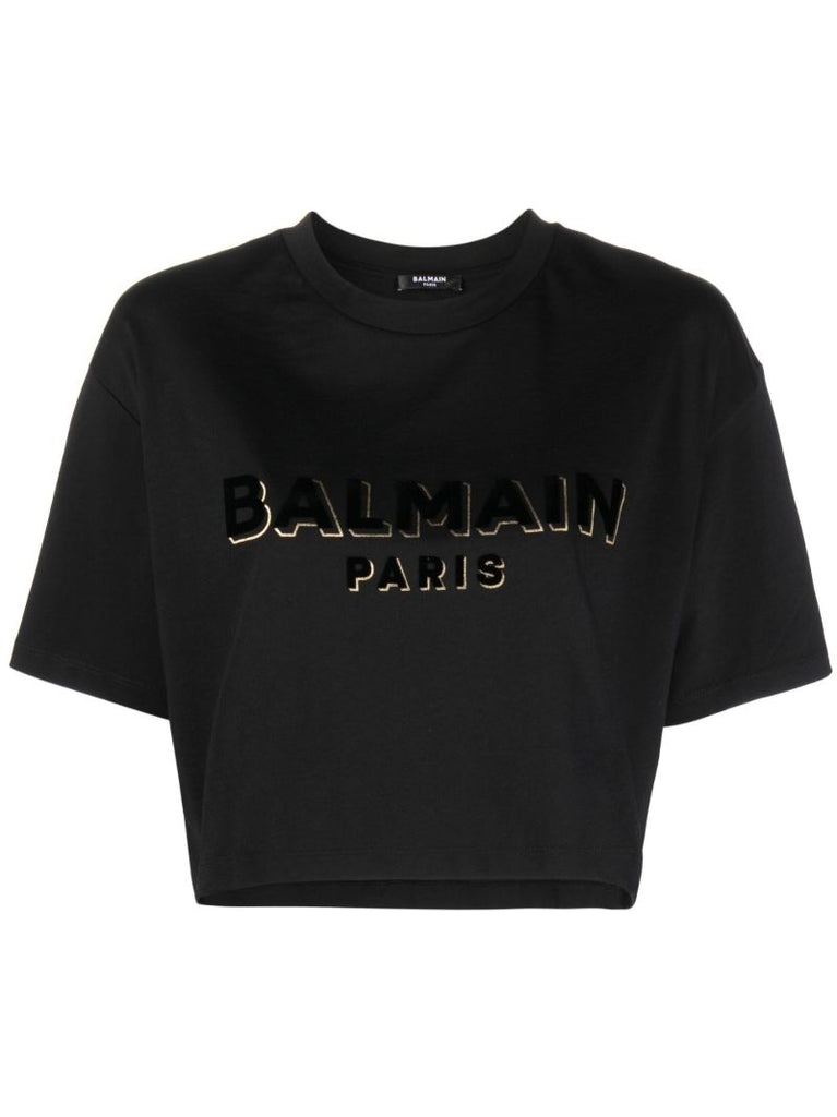 Black Logo Cropped Cotton T-shirt