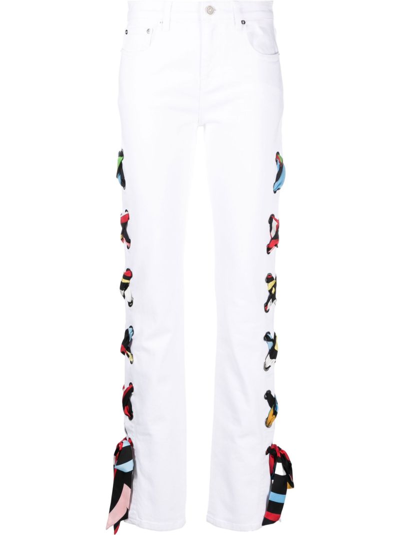 White Lace-up Flared Jeans