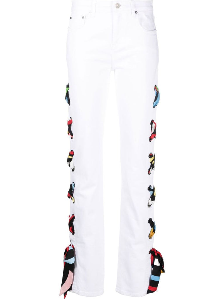 White Lace-up Flared Jeans