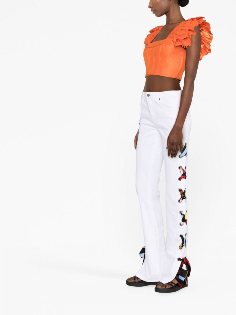 White Lace-up Flared Jeans