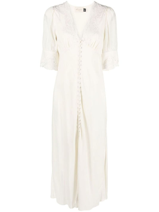 Neutral Simone Lace Trim Dress