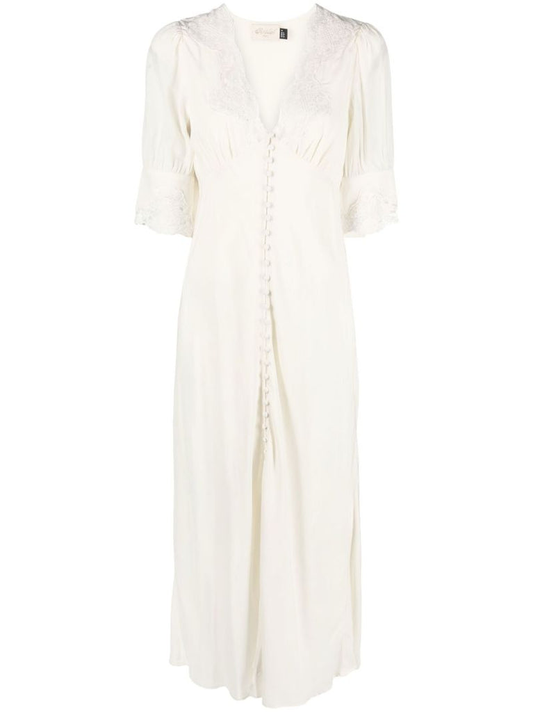 Neutral Simone Lace Trim Dress