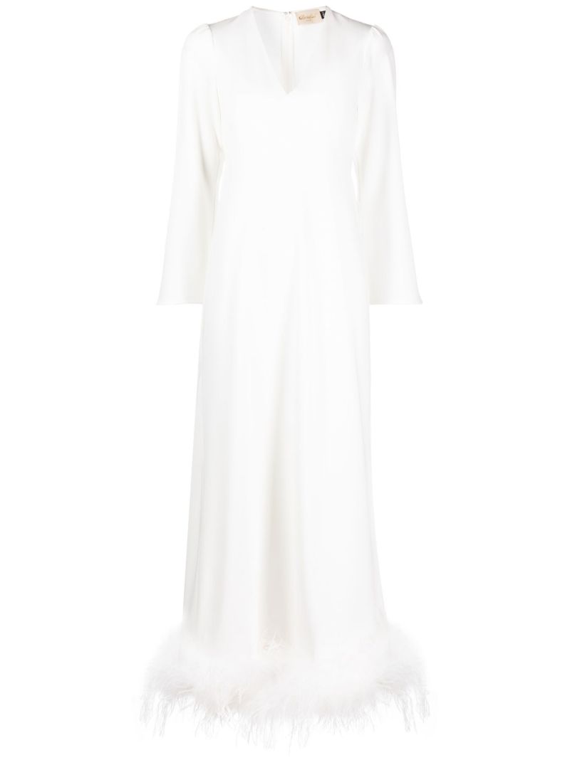 White Mya Feather Trim Midi Dress