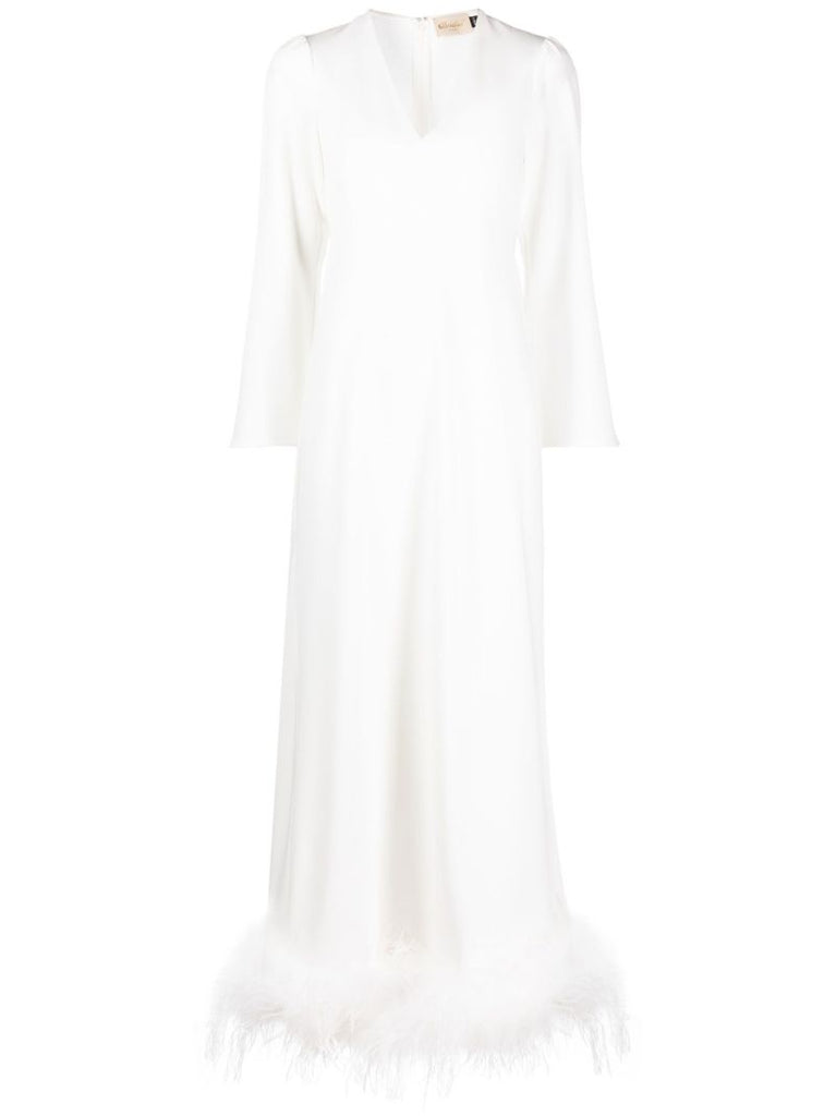 White Mya Feather Trim Midi Dress