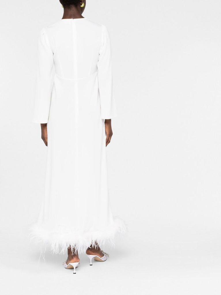 White Mya Feather Trim Midi Dress