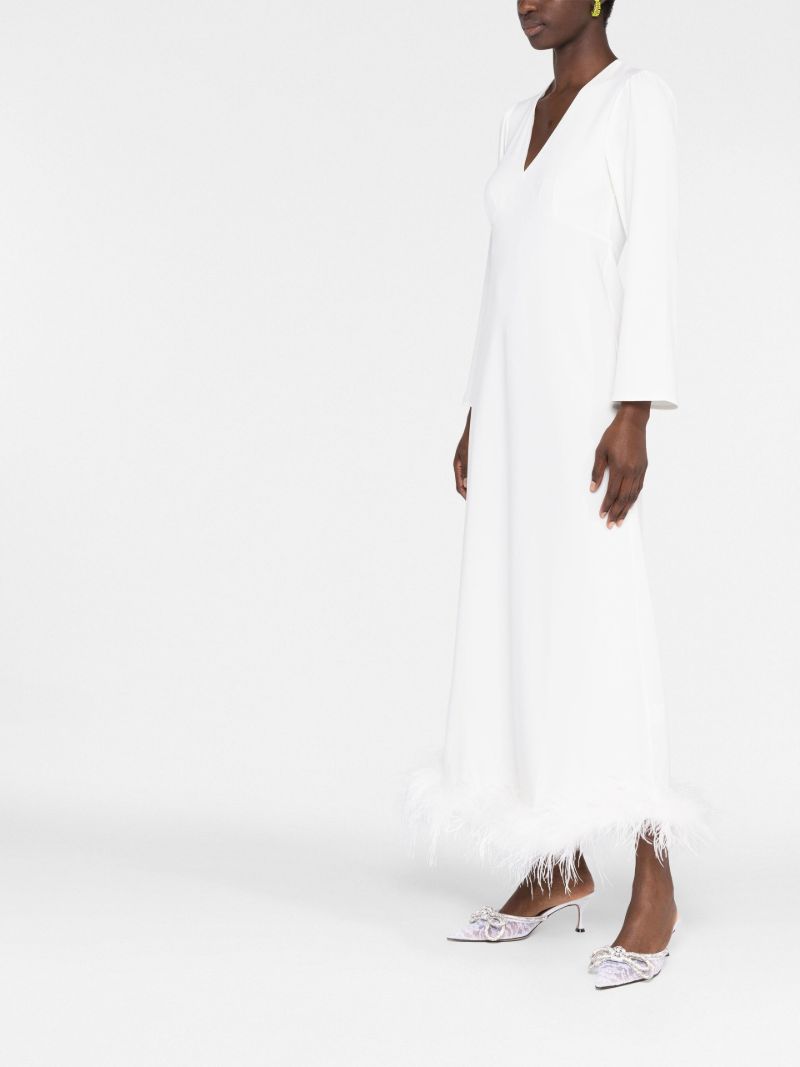 White Mya Feather Trim Midi Dress